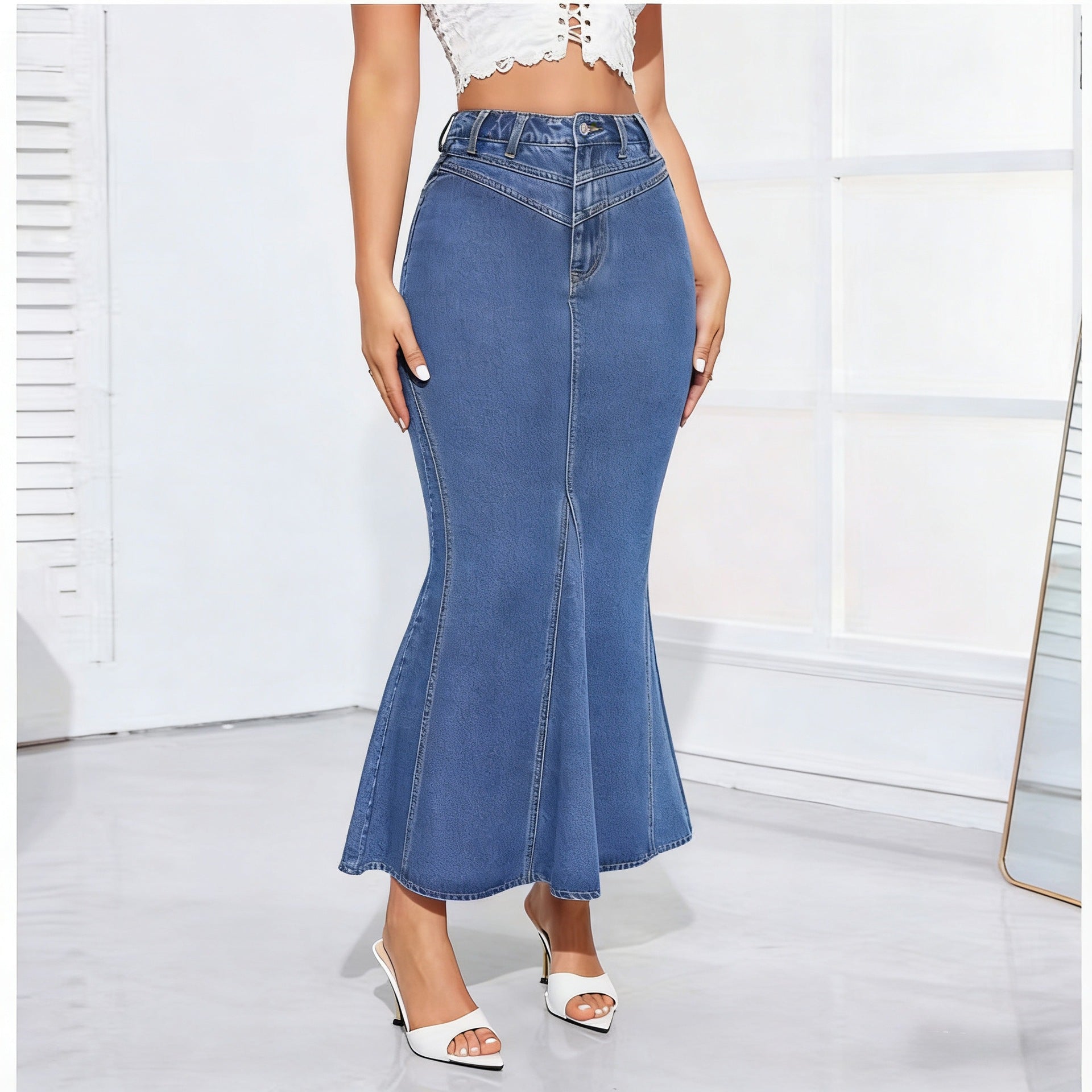 Women's High Waist Mermaid Denim Skirt