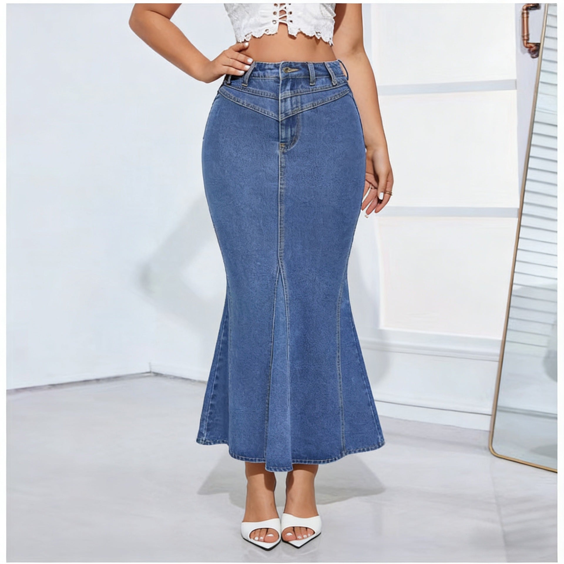Women's High Waist Mermaid Denim Skirt