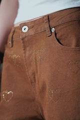 Women's Heart Print Wide Leg Jeans