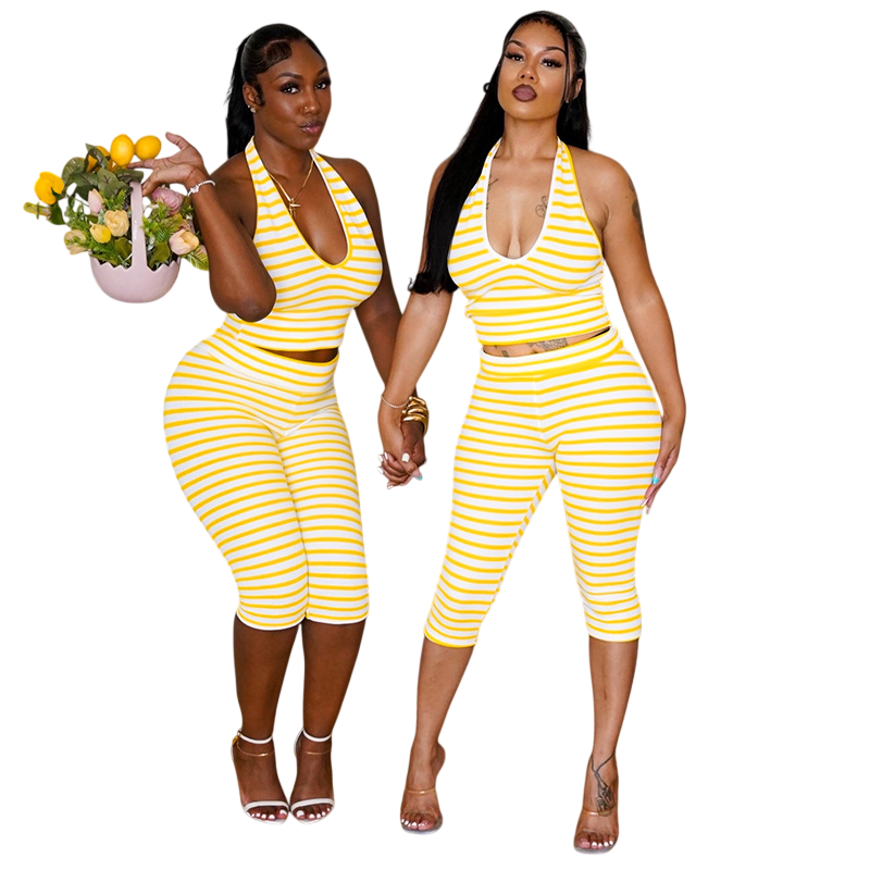 Women's Striped Halter Capri Set
