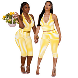 Women's Striped Halter Capri Set