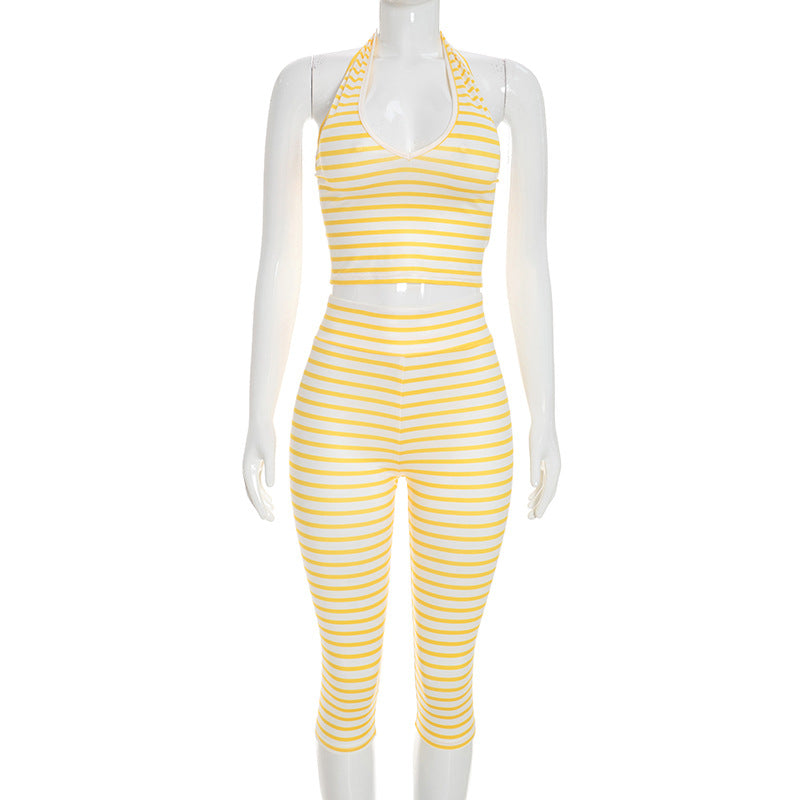 Women's Striped Halter Capri Set