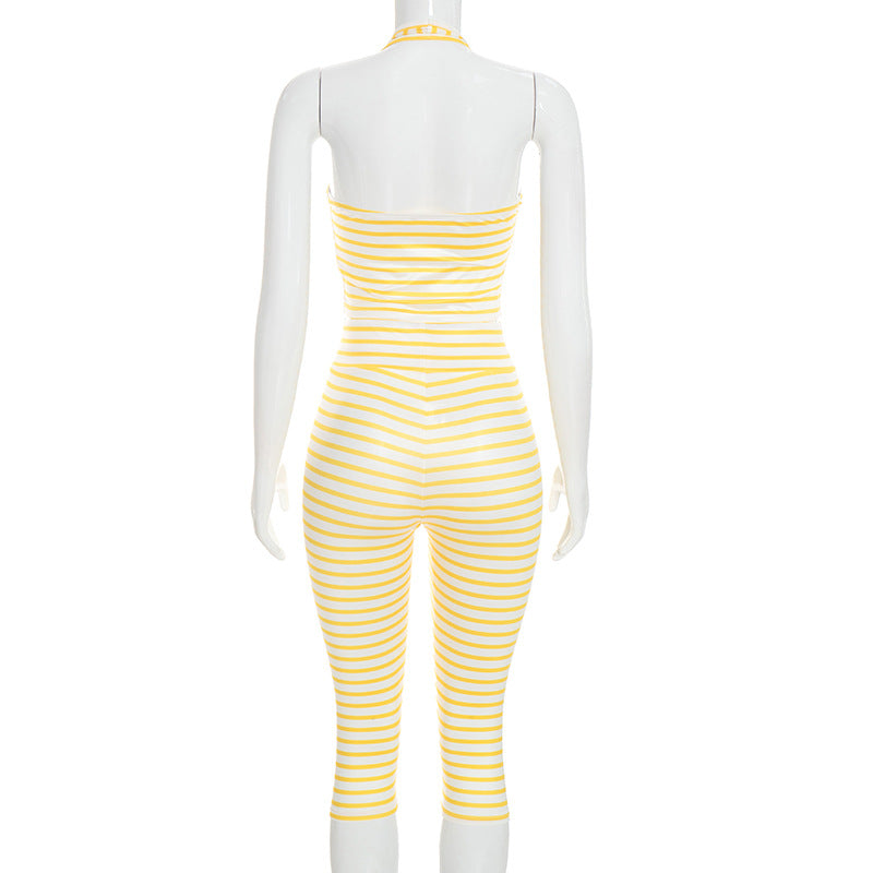 Women's Striped Halter Capri Set