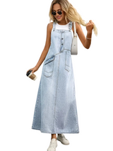 Women's Washed Denim Overall Maxi Dress