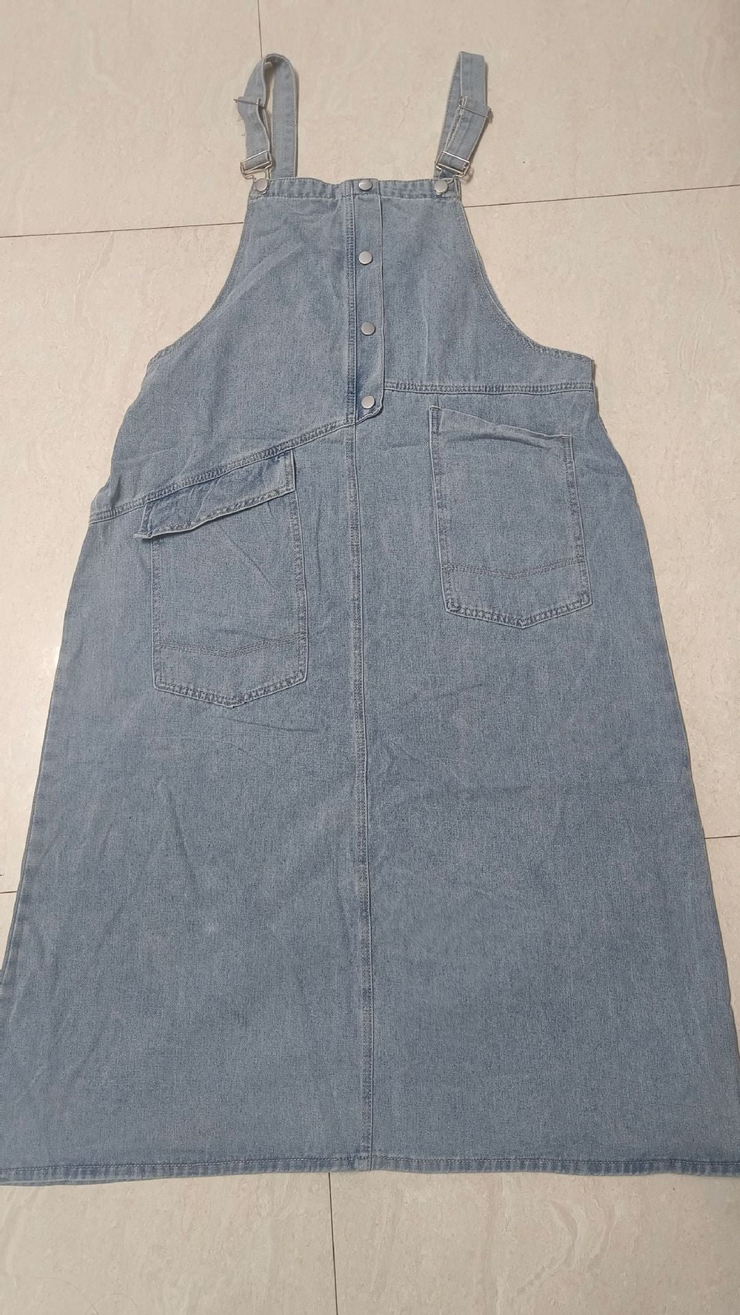 Women's Washed Denim Overall Maxi Dress