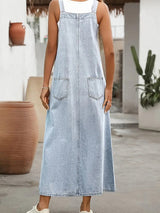 Women's Washed Denim Overall Maxi Dress