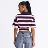 Women's Striped Cropped Polo Shirt
