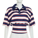 Women's Striped Cropped Polo Shirt