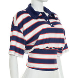 Women's Striped Cropped Polo Shirt