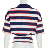 Women's Striped Cropped Polo Shirt