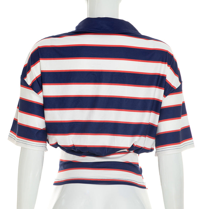 Women's Striped Cropped Polo Shirt