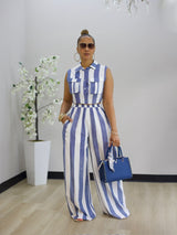 Striped Crop Top & Wide Leg Pants Set