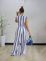 Striped Crop Top & Wide Leg Pants Set