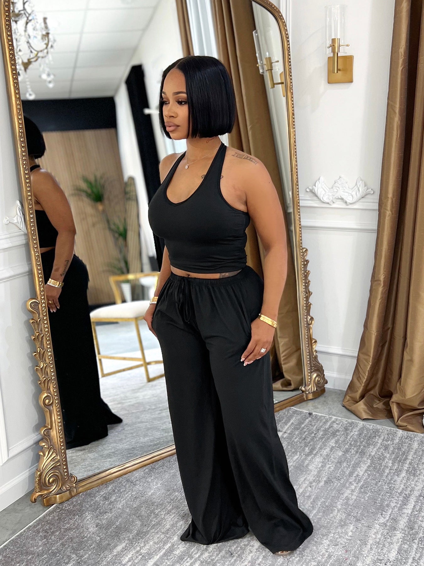 Halter Crop Top & Wide Leg Pants Set