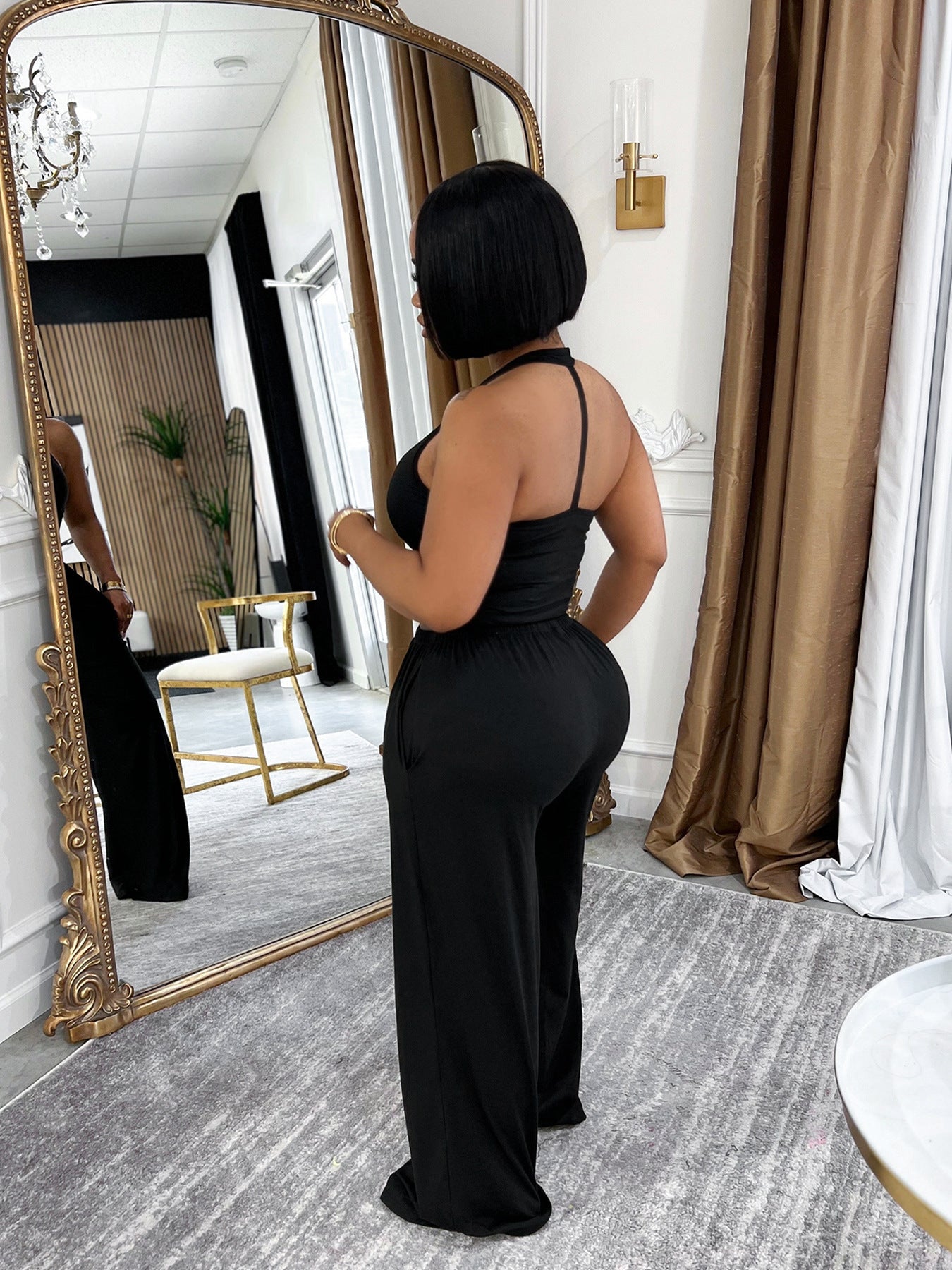 Halter Crop Top & Wide Leg Pants Set