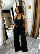 Halter Crop Top & Wide Leg Pants Set