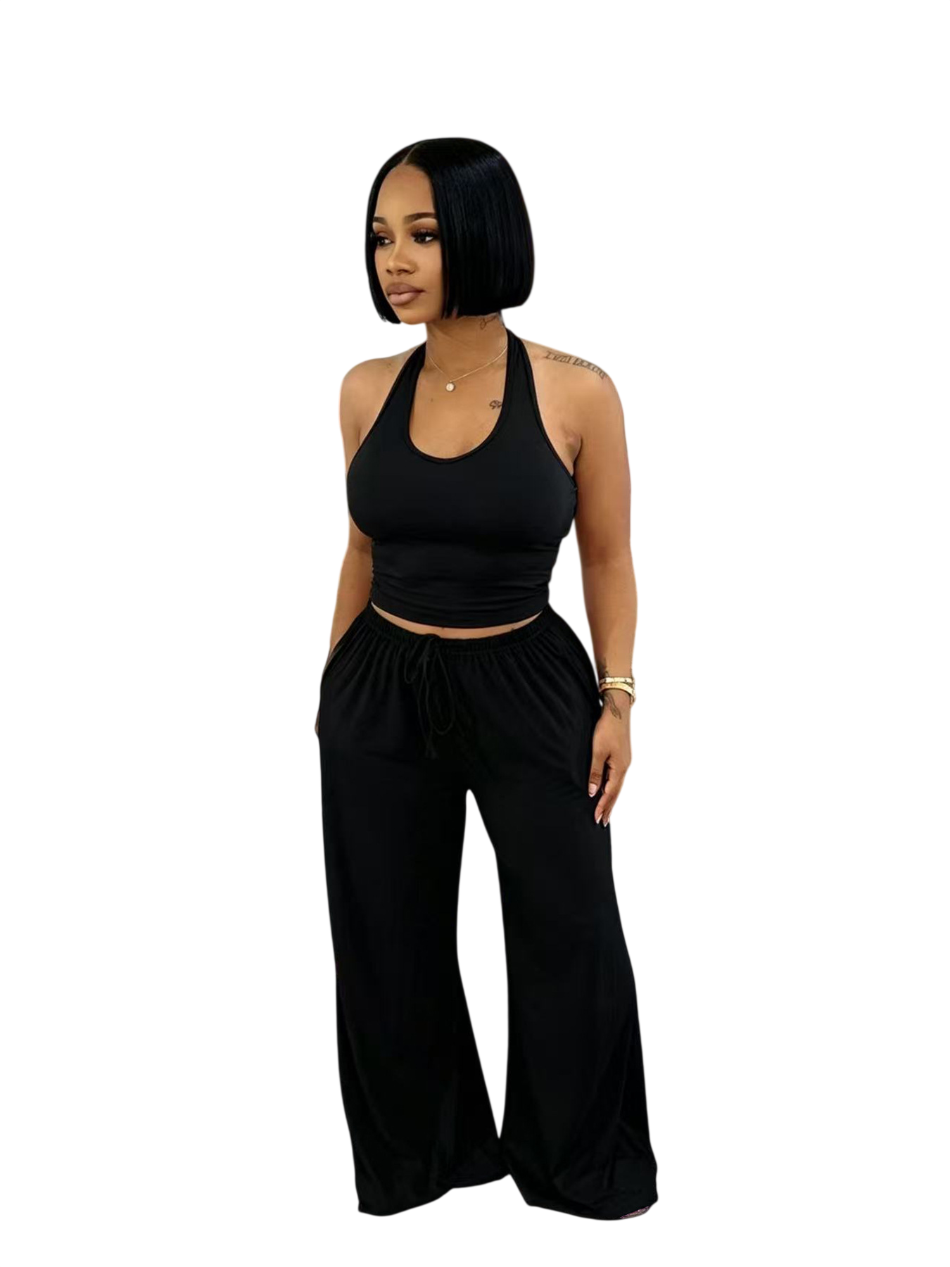 Halter Crop Top & Wide Leg Pants Set