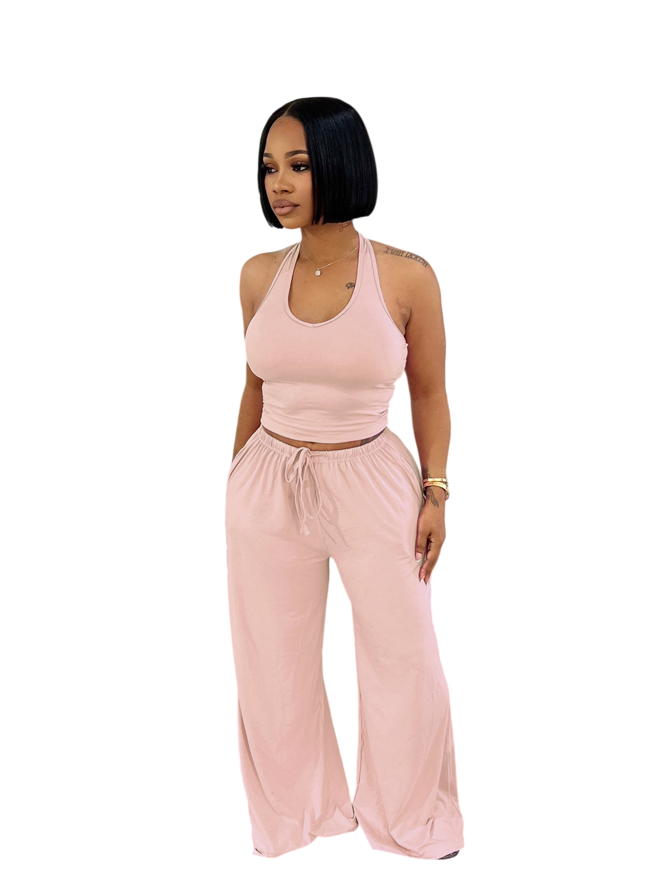 Halter Crop Top & Wide Leg Pants Set