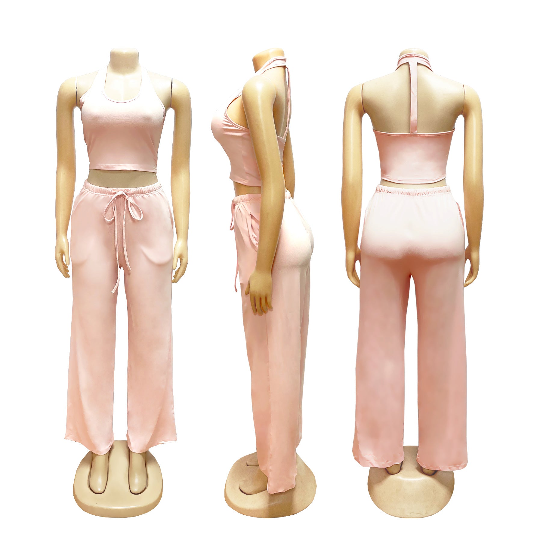 Halter Crop Top & Wide Leg Pants Set