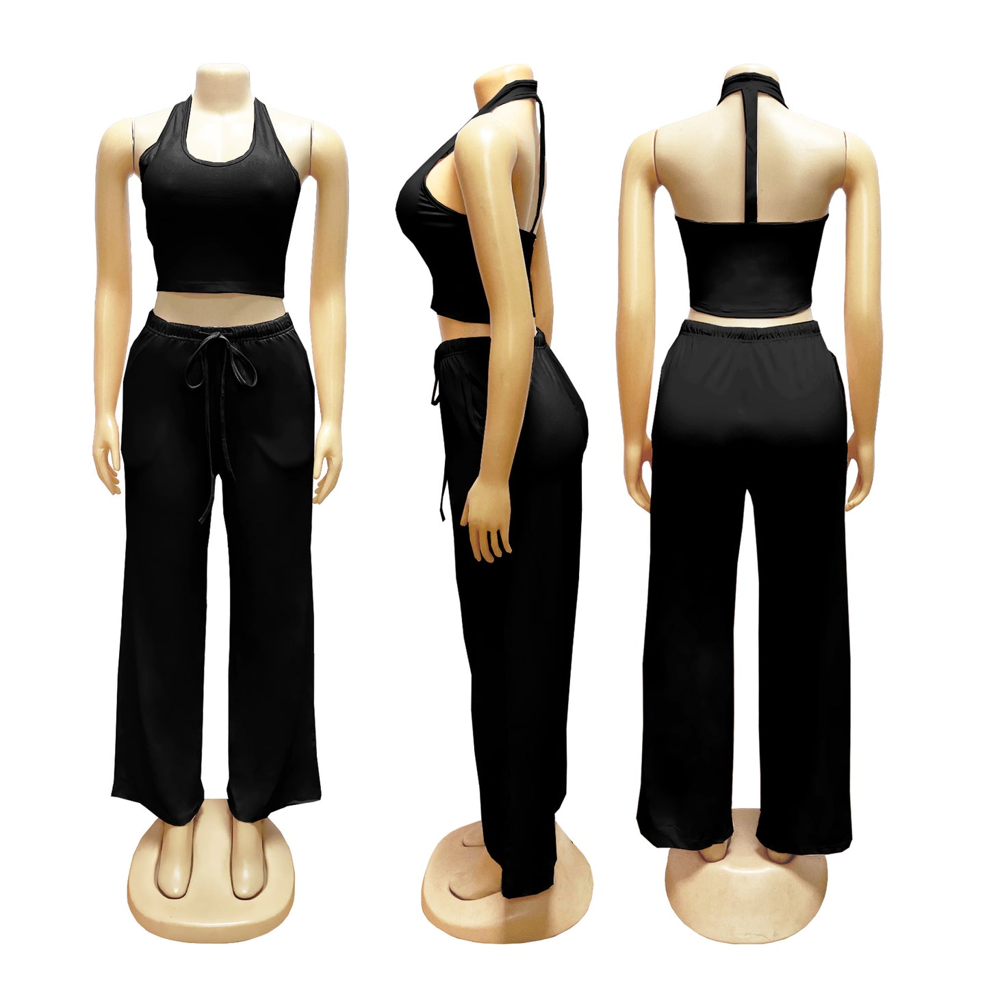 Halter Crop Top & Wide Leg Pants Set