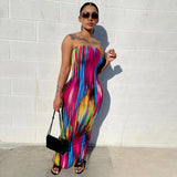 Abstract Print Strapless Maxi Dress