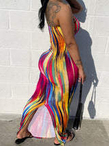 Abstract Print Strapless Maxi Dress
