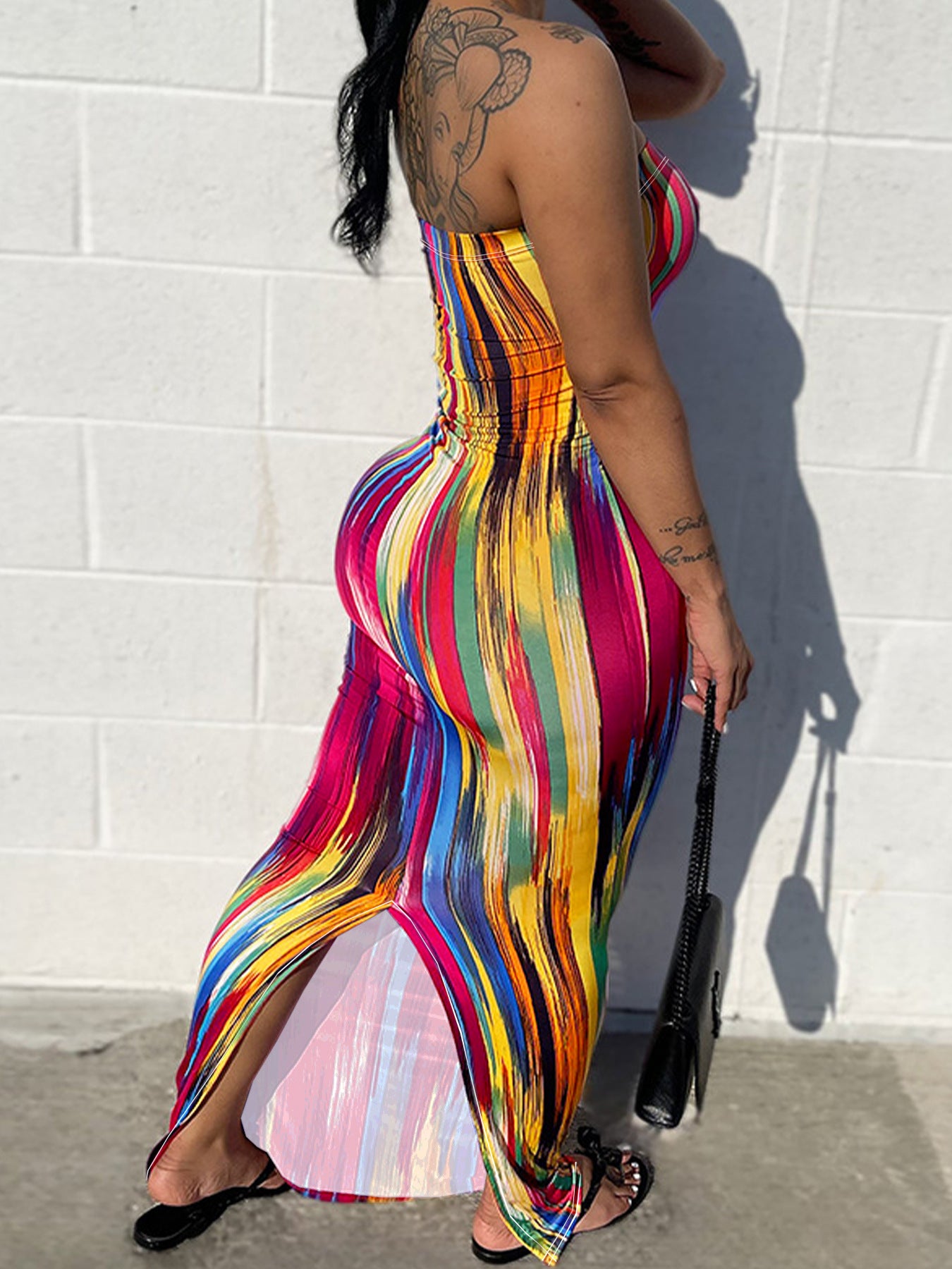 Abstract Print Strapless Maxi Dress