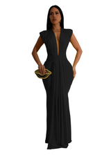 Plunge Draped Maxi Evening Dress