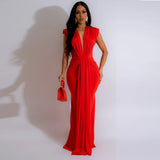 Plunge Draped Maxi Evening Dress
