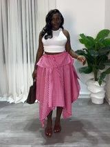 Gingham High Low Ruffle Skirt