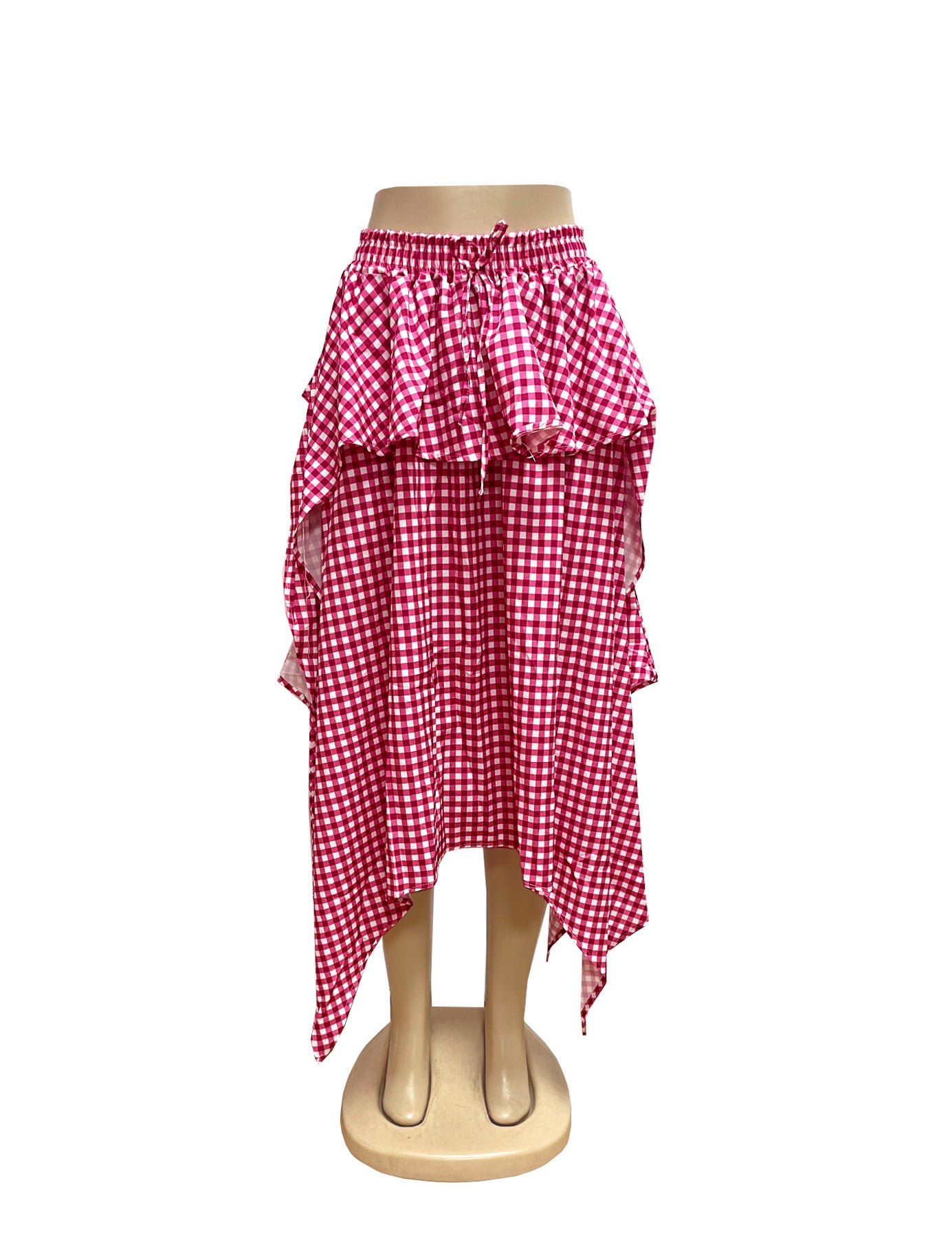 Gingham High Low Ruffle Skirt
