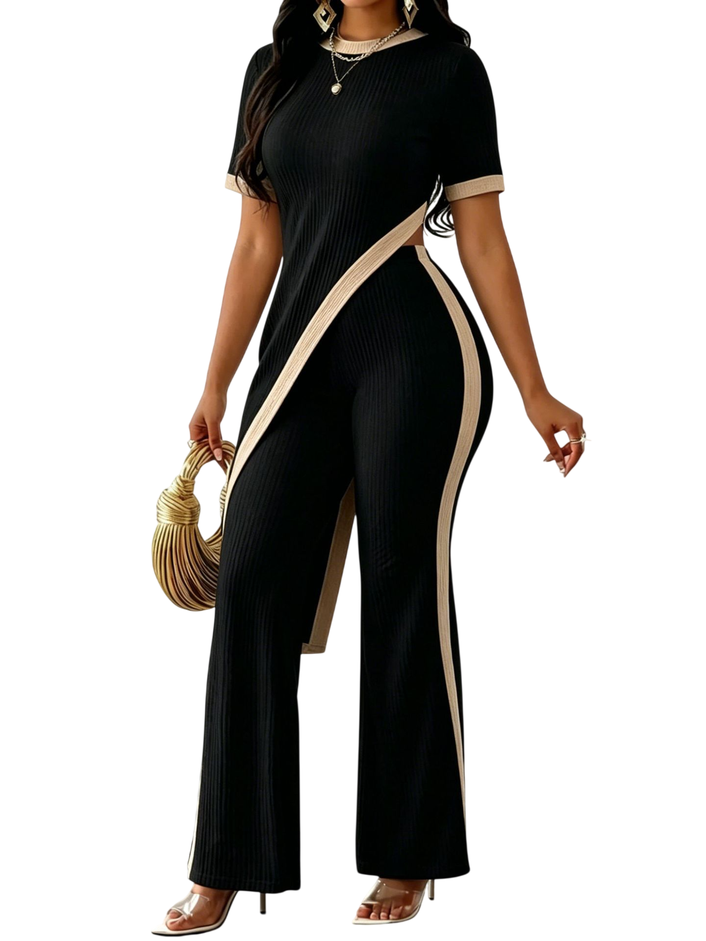 Ribbed Tee & Wide Leg Pants Set