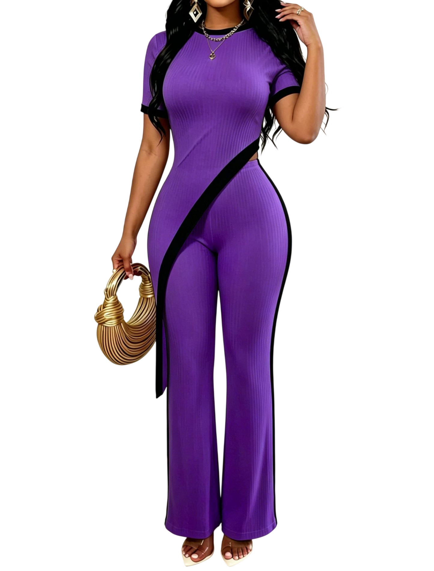 Ribbed Tee & Wide Leg Pants Set