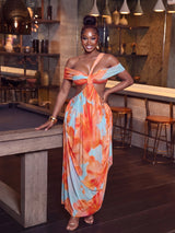 Tie Dye Cut Out Draped Midi Dress