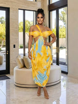 Tie Dye Cut Out Draped Midi Dress