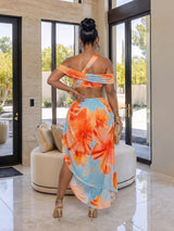 Tie Dye Cut Out Draped Midi Dress