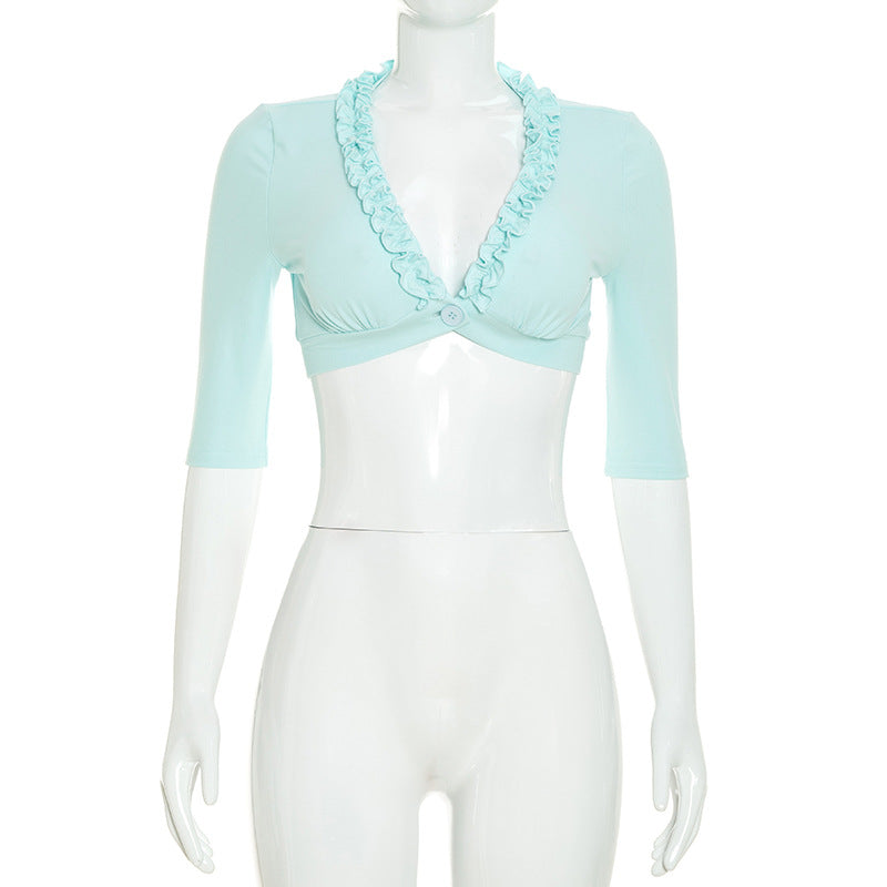 Women's Ruffle Trim Crop Top