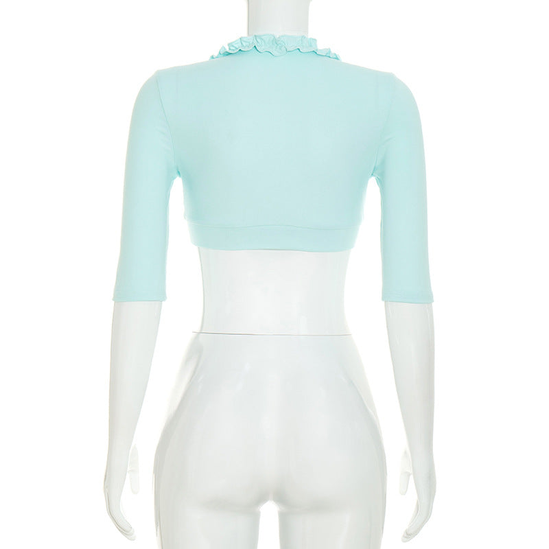 Women's Ruffle Trim Crop Top