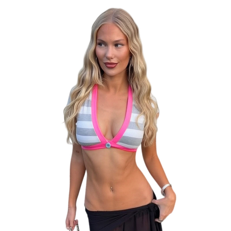 Women's Striped Halter Crop Top