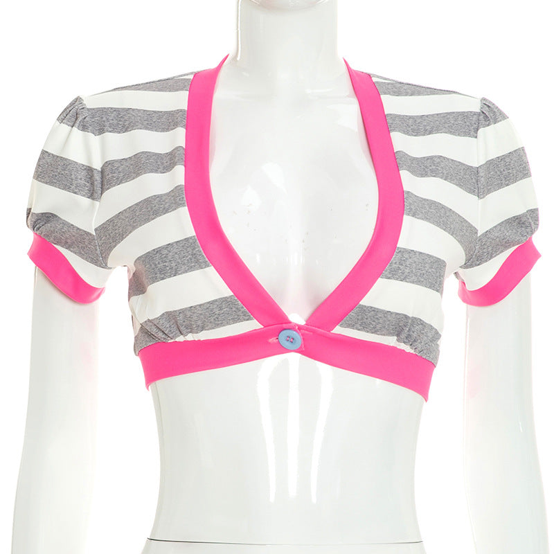 Women's Striped Halter Crop Top