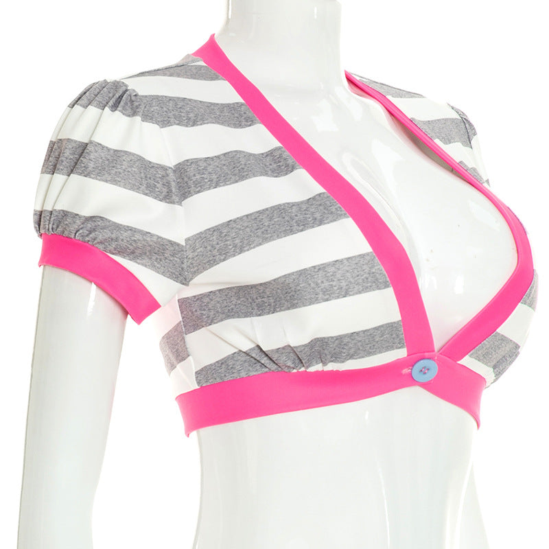 Women's Striped Halter Crop Top