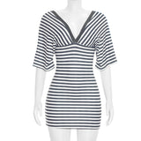 Women's Striped V-Neck Mini Dress