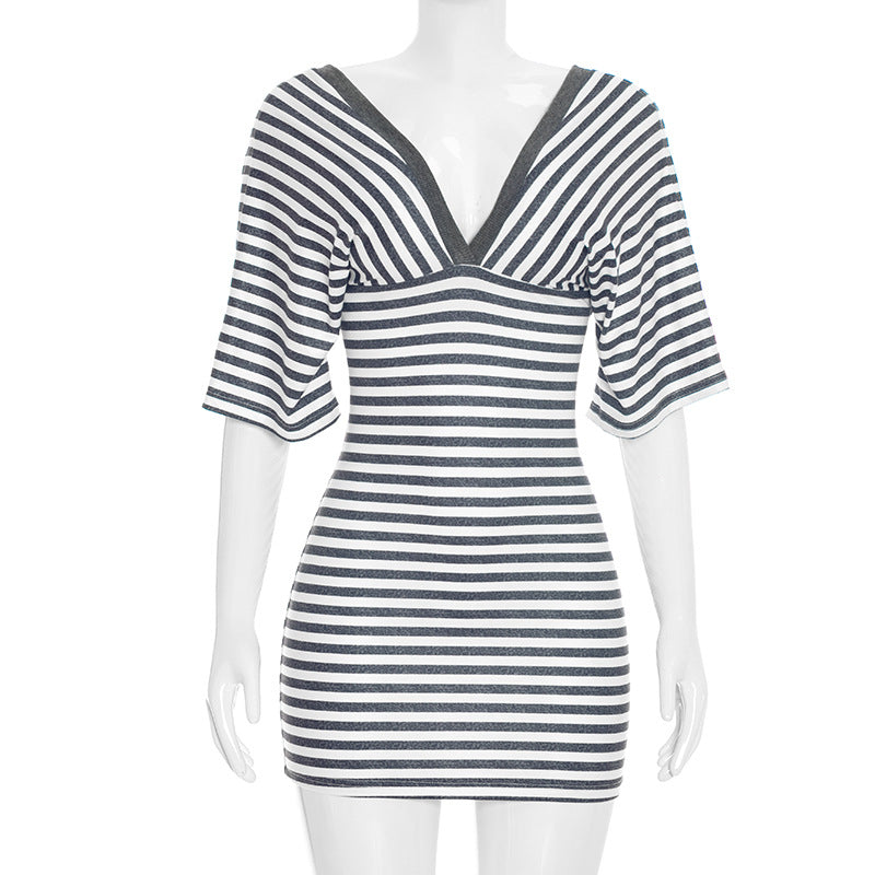 Women's Striped V-Neck Mini Dress