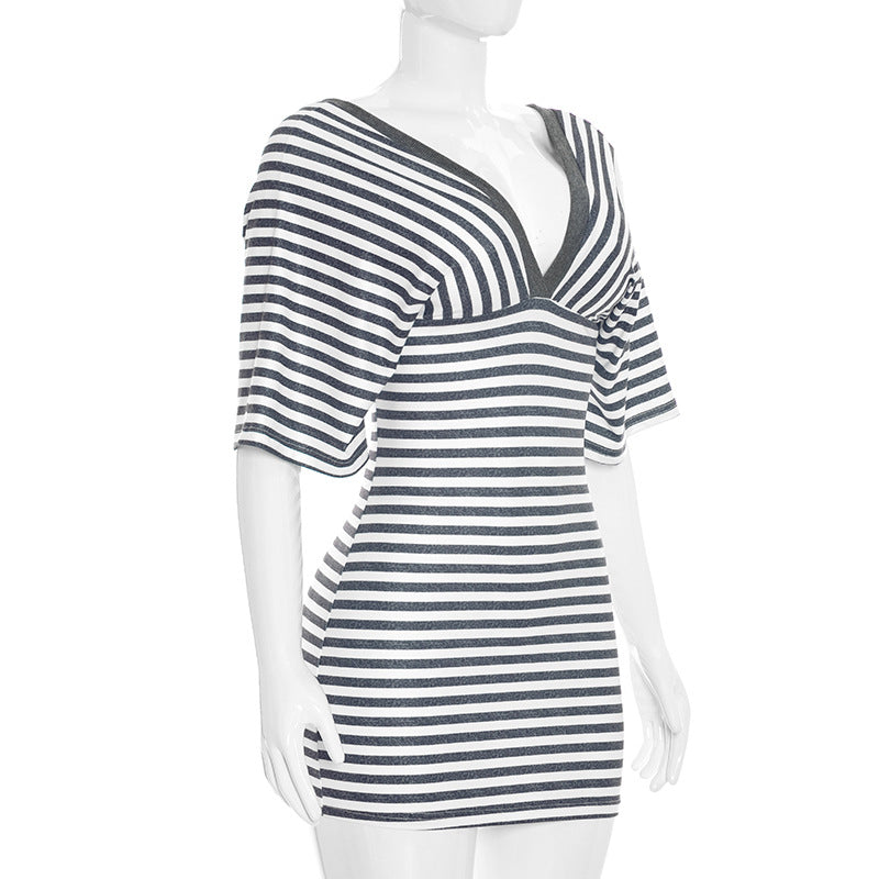 Women's Striped V-Neck Mini Dress