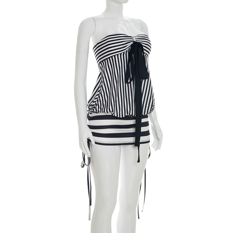 Women's Striped Halter Mini Dress