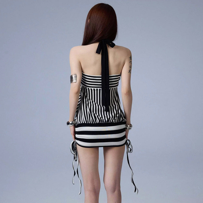 Women's Striped Halter Mini Dress