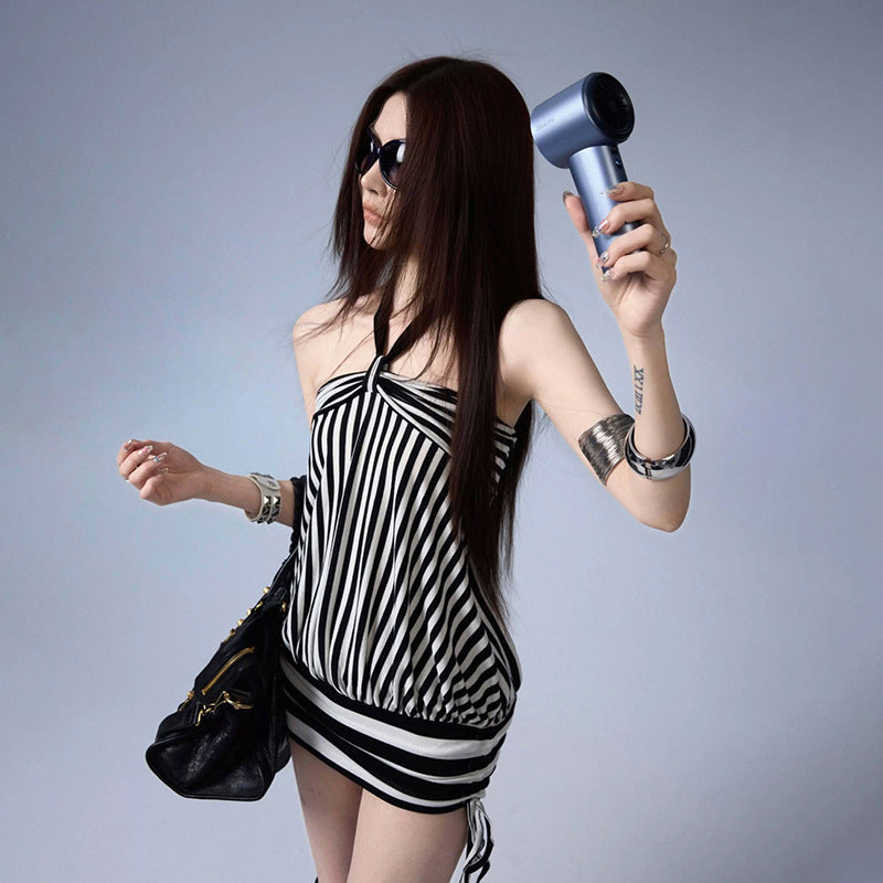 Women's Striped Halter Mini Dress