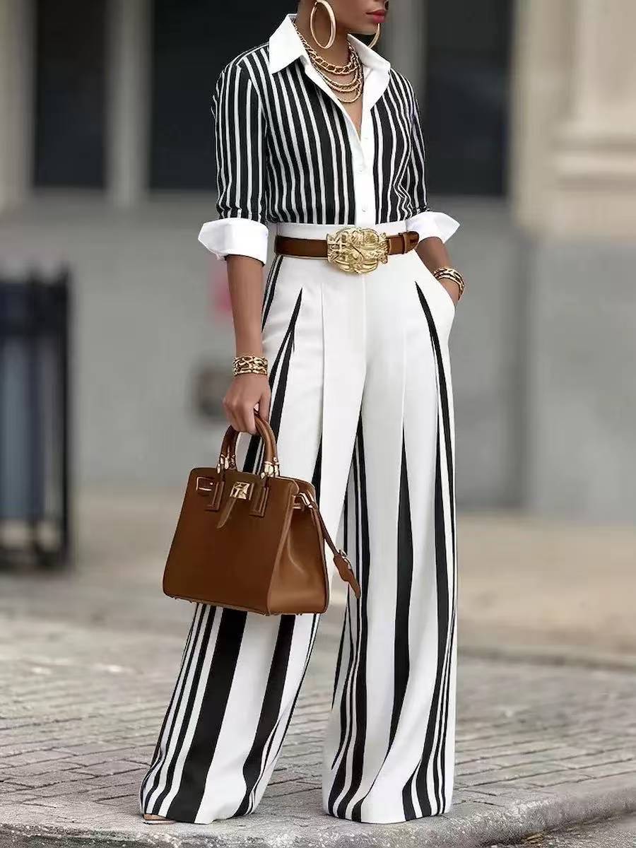 Women's Striped Shirt & Pants Set