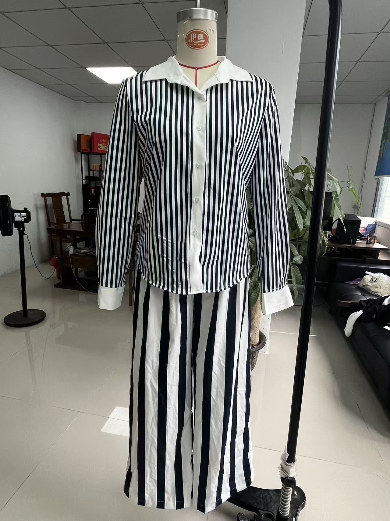 Women's Striped Shirt & Pants Set