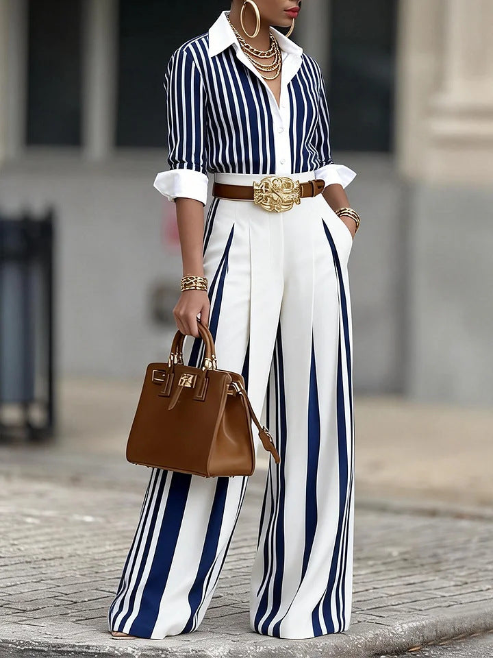 Women's Striped Shirt & Pants Set